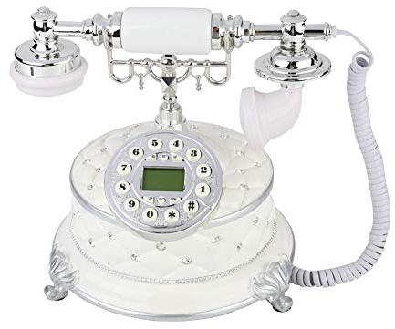 ASHATA Retro Vintage Telephone,Antique Style Corded Landline Telephone with Push Button Dial for Home and Office Decor (White)