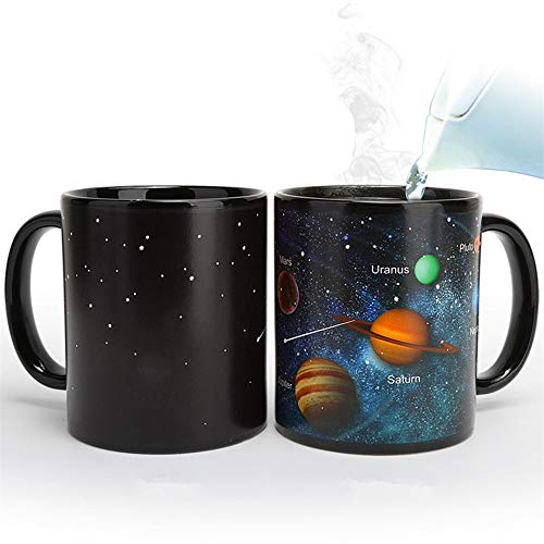 JMAHM Tasses Changeantes de Couleur Tasse Magique Sensible à la Chaleur Décoloration en Porcelaine Système Solaire Modèle Lait Tasse À Café (12oz / 330ml, Système Solaire)