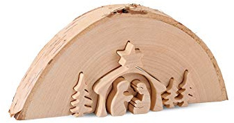 Thankgoods Holzkrippe 11,5 cm – Handgefertigte Weihnachtskrippe aus Laubholz mit Naturrinde