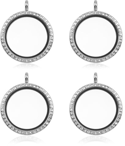 WANDIC - Ciondolo con foto con strass, 4 pezzi, colore argento, con cristalli, per bouquet da sposa, per 2 foto (4 pezzi), colore: argento