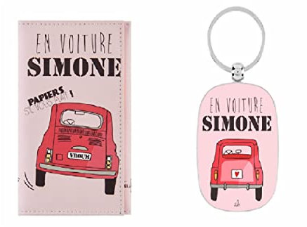DLP, Porte clé métal (4.5x6cm) + Porte papiers de Voiture (10x15x1.5cm) en Voiture Simone