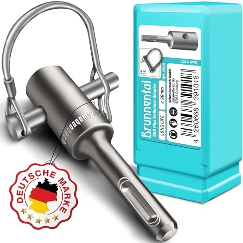 BRUNNENTAL ® SDS PLUS Adaptateur de foret à terre + boulon de changement rapide pour perceuse à main - Utilisez votre foret à percussion comme de puits - pour de Ø 40 60 80 100 120 150 mm