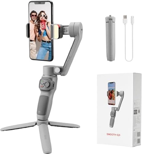 ZHIYUN Smooth Q3 [Oficial] Estabilizador Smartphone 3 Ejes Teléfono Gimbal para iPhone y Android con trípode, Luz Integrada y Zoom, para Vlog, Vídeos de Youtube y TikTok