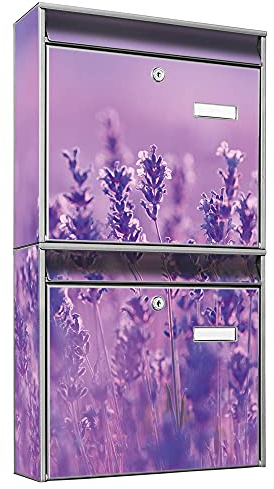 banjado® Briefkastenanlage 2 Fach 36x64x10cm mit Motiv/Briefkasten groß mit Namensschild/Postkasten A4 Einwurf inkl. Montagematerial & je 2 Schlüsseln/Briefkasten ohne Zeitungsfach