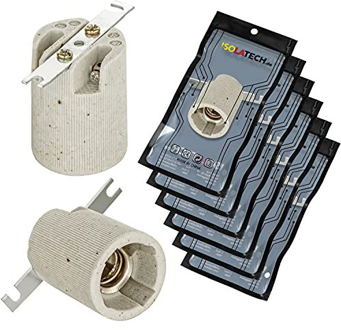 ISOLATECH 6Stk E14 Keramik Lampenfassung mit Befestigungsbügel LED Energiesparlampen (max. 250V/4A) Leuchtmittel Home Küche Badezimmer Decke Installation Sockel Halterung einbauen hitzebeständig
