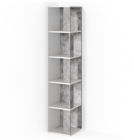 Vicco Étagère d'angle Lio, Blanc/Béton, 33.3 x 162.2 cm