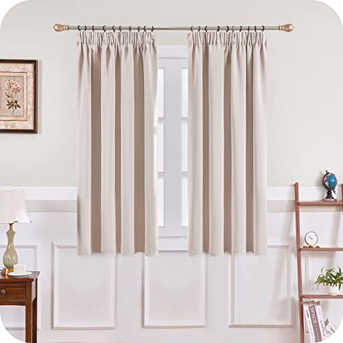 MRTREES Gardinen mit Kräuselband Vorhang Blickdicht Beige kurz verdunkelung 137X117cm (HXB) Schlaufenschals 2er Set Schienensystem für Wohnzimmer Schlafzimmer Mädchen Jugend Curtains