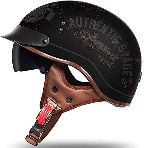 YLFC Retro-Jethelm, Mopedhelm, Halbschalen-Jethelm, Regenkappe, Vintage-Bikerhelm Mit Drop-Visier Für Cruiser Lucky Skull, DOT/ECE-Zulassung, Für Erwachsene Männer Und Frauen E,XL