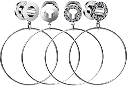 Bishilin Ohr Plugs 4MM Edelstahl, Tunnel zum Schrauben Ohrringe Creolen Anhänger Hoop mit Zirkonia Ohr Expander Set Piercing Jewellery