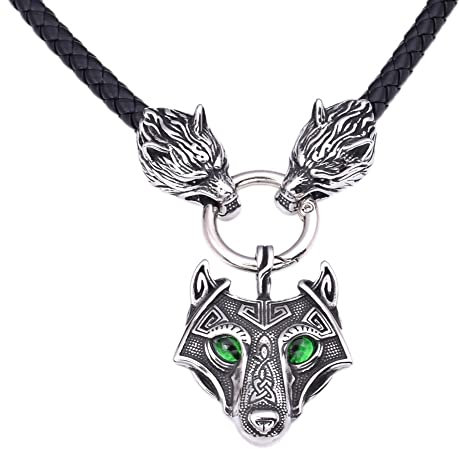 DFWY Wikinger Wolfskopf Anhänger Leder Halskette Für Männer, Geflochtene Lederkette Mit Keltischem Wolf Aus Nordischem Edelstahl, Skandinavischer Schmuck des Nordischen Heidnischen Tieramuletts