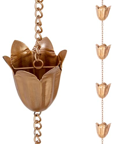 Qipade Cadenas de Agua de Lluvia para canalón, 12 tulipas, 2,5 m de Longitud, Captura el Agua de Lluvia, bajante de Repuesto para canalones, Elemento Decorativo de Drenaje para Aleros