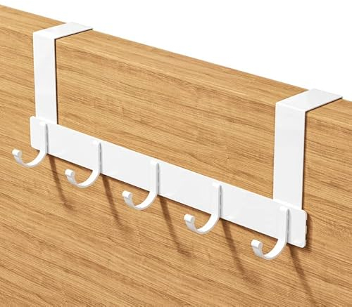 Uootach Appendiabiti da Porta Con 5 Ganci in Alluminio - Nessuna Perforazione Richiesta - Ottimo per Bagno, Camera da Letto, Cucina (Bianco)