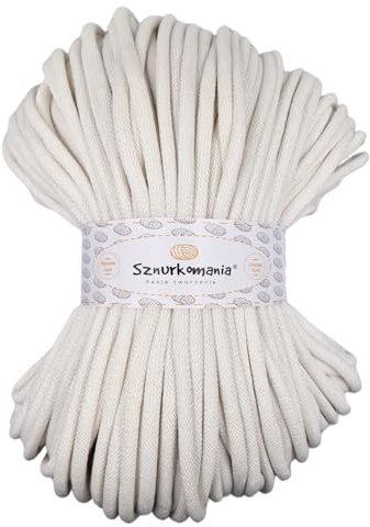 Sznurkomania, Baumwollkordel 9mm 100m, viele Farben, Makramee Garn, Baumwollgarn, geflochtene Baumwollkordel mit Kern, Makramee Kordel, Häkelkordel, Kordel 9mm, gehäkelte Tasche (Weiß)