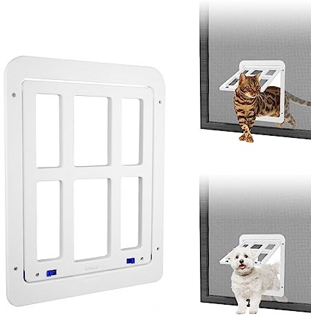 NAMSAN - Katzenklappe für Moskitonetztür Öffnung 21,1 x 26,2 cm, Hundetür für Moskitonetz Tür Katzenklappe für Fenster Magnetisch Selbstschließend Katzentür für Schiebetür abschließbar, Weiß