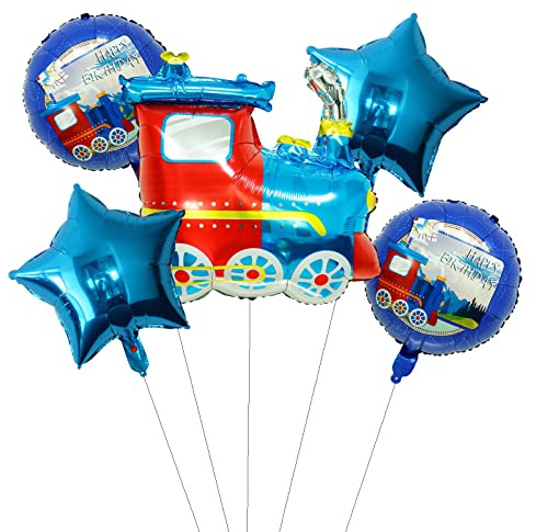 GLASNES Train Birthday Balloon Kit Train Foil Balloons Five-pointed Star Foil Balloons Baby Shower Train Themed Birthday Party Decorations Supplies