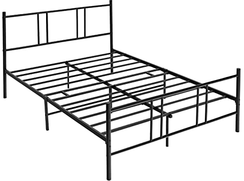 GIANTEX Metallbett Bettgestell mit Lattenrost, Doppelbett Metall Bettrahmen mit Kopfteil & Fußteil, Gästebett bis 300 kg belastbar, Stauraum unter dem Bett, Jugendbett Modern Schwarz (209x164x101 cm)