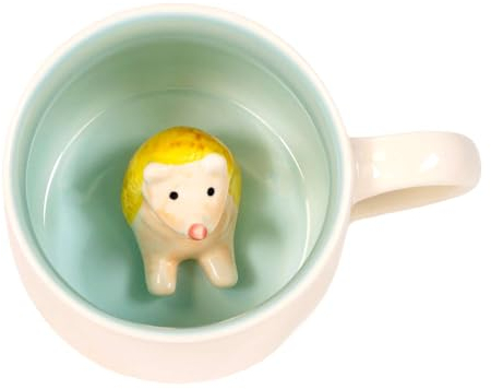 INTIRILIFE Tasse mit Henkel 300 ml – Keramik Kaffeetasse Becher mit 3D Igel im Inneren – Tiermotiv, Cartoon, Geschenk für Kinder & Erwachsene, Büro, Zuhause, Frühstück, Tee, Kakao – Hochwertig