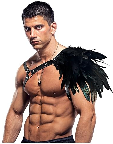keland Herren Punk Feder Leder Epaulet Schulterumhang Schulterklappen Gothic Halloween Kostüm Accessoires (W-Schwarz)
