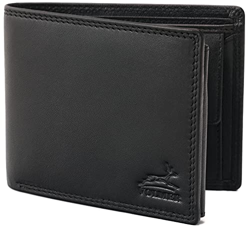Fa.Volmer ® Leder Geldbörse Herren mit RFID-Schutz I extra-stabile Doppelnaht I 9 Fächer für Kreditkarten I Querformat I VO11 RFID Diverse Farben (01 schwarz (+RFID))