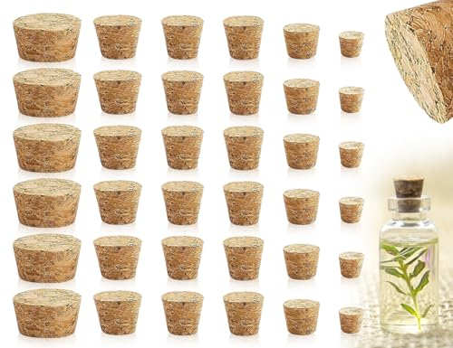 KAPSING Confezione da 36 Tappi di Sughero Conici, Tappi di Sughero per Bottiglie di Vino, Tappi di Sughero Conici in Legno di 6 Misure