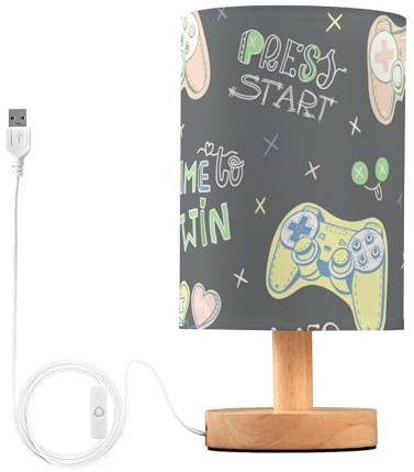 FRODOTGV Table Side Lamp Led Table Lamp Retro Cute Pattern Joystick Doodles Text Grey Homes Night Light for Nursery