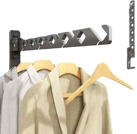 Marstey Percha de pared plegable retráctil, estantes plegables para colgar ropa, perchero para ropa, perchero para secadora, diseño de agujero equidistante, para lavandería, baño, dormitorio, terrazas