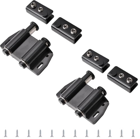 UFURMATE Glass Door Magnetic Catch Latch Closures, 2 Set Push Open Double Glass Door Magnetic Touch Latchs with Adjustable Cabinet Clamp, Fit for 3-7mm Free-Swinging Frameless Glass Door (Black)