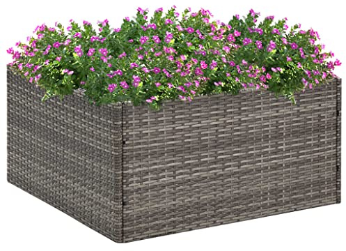FENLAX Blumenbeet aus PE-Rattan 80x80x40 cm Grau Pflanzkübel Pflanzenkasten Pflanzenbeet Hochbeete Terrasse Hochbeet Balkon Hochbeet für Gemüse Hochbett Garten Hochbeet Rattan