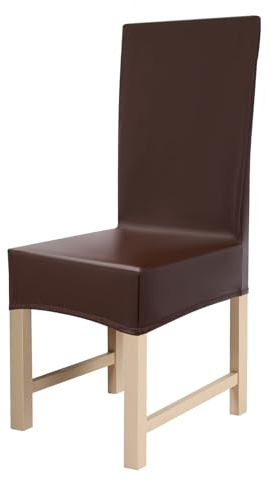 Stuhlhussen 6er Set, PU Leder Hussen für Stühle, Stretch Hohen Zurück Stuhlhusse Stuhlüberzug für Wohnungen, Restaurants, Hotels, Abnehmbaren, Wasserdicht, ölbeständig und Schmutzabweisend, Kaffee