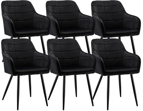 CLIPOP Esszimmerstühle 6er Set Stühle mit Armlehne, Samt Bezug, Esszimmerstuhl Küchenstuhl Polsterstuhl, Stühle für Esszimmer (Samt Schwarz, 6er Set)