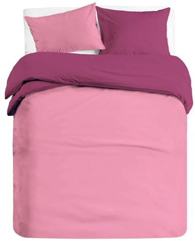 Banzaii Set Copripiumino Bicolor 100% Microfibra con Federa Double Face Singolo 150x200 cm Rosa/Lavanda
