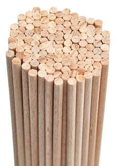 MENDI 125 baguettes rondes en bois 25 cm x 4 mm pour travaux manuels, modélisme