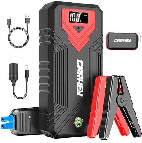 CARHEV Starthilfe Powerbank für pkw, Auto Starthilfe Powerbank (Bis Zu 8,0L Benzin Oder 8,0L Diesel), 12V Car Jump Starter Powerbank mit USB Schnellladung und LED Taschenlampe Protable Jump Starter