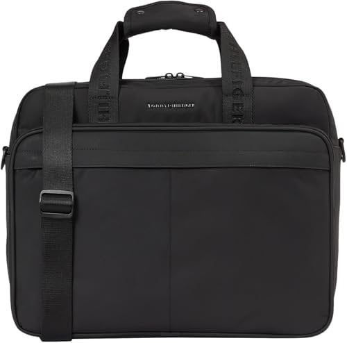 Tommy Hilfiger Uomo Borsa Laptop Repreve con Tracolla, Nero (Black), Taglia Unica