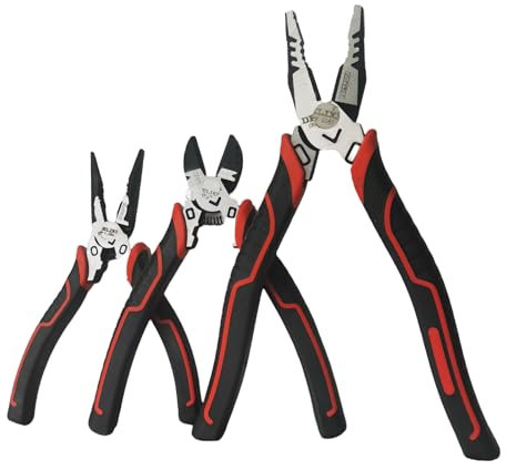 DELIXI Pliers Set High Leverage 3 PCS with Side Cutter, Combination Pliers 9 inch, Needle Nose Pliers 6 inch, Diagonal Cutting Plier, Screw Gripping Long Nose Crimper (RB1500)