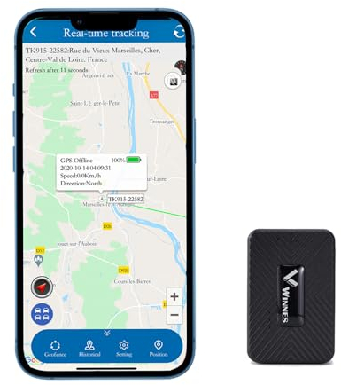 Winnes GPS Tracker Mini tragbar APP/Web-Echtzeit-Tracking/Verschiedene Alarme/Geofence/Routenvisualisierung vielseitig einsetzbar GPS Tracker Fahrrad, Auto, Kinder TK913