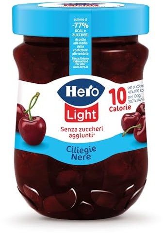 Hero Light Ciliegie Nere Confettura di Ciliegia Senza Zuccheri Aggiunti, Vasetto 280g