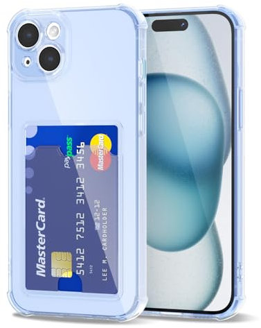 Svanove for iPhone 15 Case Wallet Clear, Card Holder Case with Credit Card Slot, Thin Slim Transparent Silicone Grip Soft Rubber Protective Shockproof Airbag Bumper for Women, Light Blue