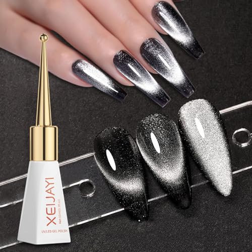 Black Cat Gel Nail Polish - Magnetic, Glitter Sparkling Shimmer Holographic, Long Lasting, Soak Off UV/LED Lamp Nail Art Manicure Salon DIY for Women