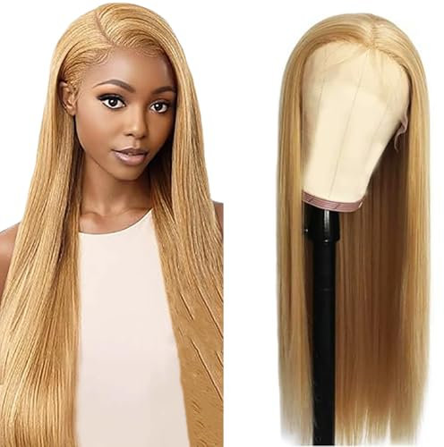 Salharer Echthaar Perücke für Damen Perücken Straight Human Hair Wig 13x6 Lace Front Wig 100% Brasilianisches Perücken Echthaar mit Babyhaar Any Part Honey Blonde Color 26 Inch