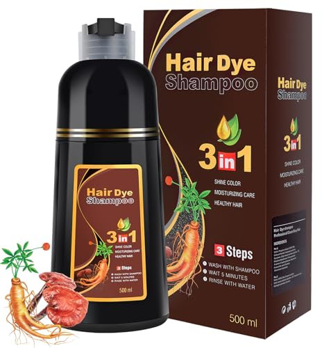 Haarfärbeshampoo 3 in 1, Anti Grau Shampoo Natürliche Haarfarbe, Halbpermanente Haarfarbe, 100% Graue Haare Abdecken, Haarfärbemittel für Frauen und Männer, 500ML Dark Brown Hair Dye Shampoo