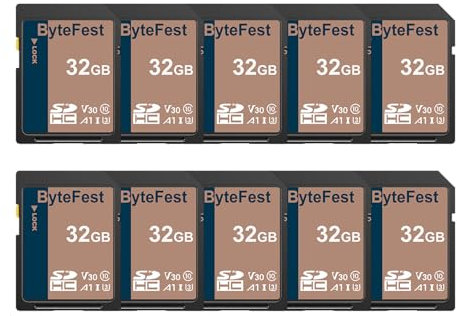 ByteFest Scheda SD 32GB 10 Pack UHS-I Memory Card - Classe 10, U3, V30, Schede SD Full HD Video