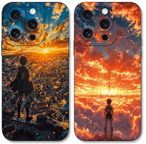 LunarDrift Handyhülle 2 Stück für iPhone 12 Hülle 6.1'' Anime Attack on Titan Eren Armin Manga Mode Muster Design Case Kameraschutz Schutzhülle Stoßfest TPU Silikon Weich Ultra Dünn Cover -Schwarz