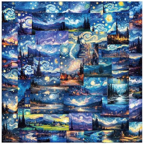 50Pcs Graffiti Stickers of Van Gogh Painting, Aesthetic Starry Sky Post-Impressionist Artwork Stickers for Laptop Water Bottle Phone Pad Luggage Guitar