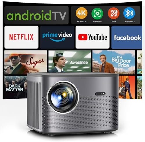 Vidéoprojecteur 4K 【Netfilx/autofocus】 Correction trapézoïdale Automatique 6D 4P Prend en Charge Le vidéoprojecteur 4K Home Cinéma, WiFi6 Bluetooth Vidéoprojecteur 26000 lumens 1080P Natif Full HD