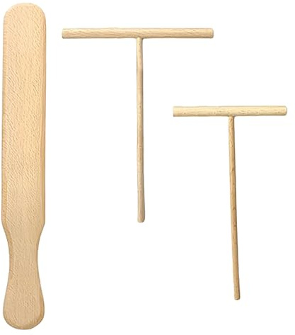 3 Stück Crepes Verteiler aus Buchenholz,Pfannkuchen Holz,Crepe Vertiler Set,T-Form Wendel,Leicht zu Reinigen Teigverteiler für Zubehör,Schieber Backwerkzeuge,Backwerkzeug-Set,Palatschinkenpfanne