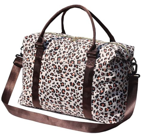 ESVAN Reisetasche, Sporttasche, Weekender, Übernachtung, Handgepäcktasche, Crossbody-Tasche mit Nassfach und Trolleyhülle, Leopardenmuster, modisch