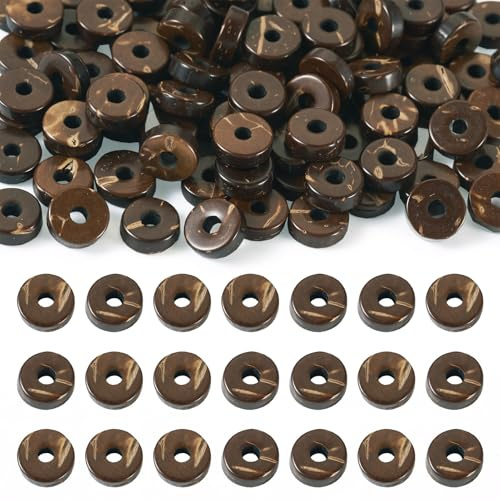 PandaHall 100 Stück flache runde Kokosnussperlen, braune Kokosnussschalen-Perlen, Rondelle, Scheibe, lose Perlen für Ohrringe, Armbänder, Halsketten, Schmuckherstellung