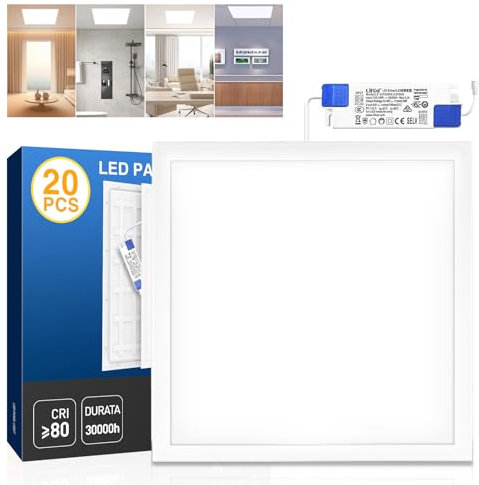 ClarivantiLED 20 x Panneaux LED 60x60 cm Économes en Énergie 25 W, UGR19, 3575 Lumens, 4000K, avec Driver LED de Marque, Panneau LED Plafond pour Espaces Commerciaux, Bureaux et Espaces Publics