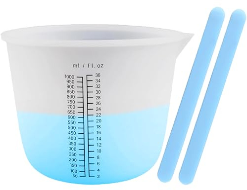 SAZTEAY 2 Stück Silikon Messbecher mit 2 Silikon Rührstab, Epoxidharz Mischbecher Set, 1000ml Messbecher Krüge Küchenmessbecher mit Skala Becher für Handwerk, Labor, Küche